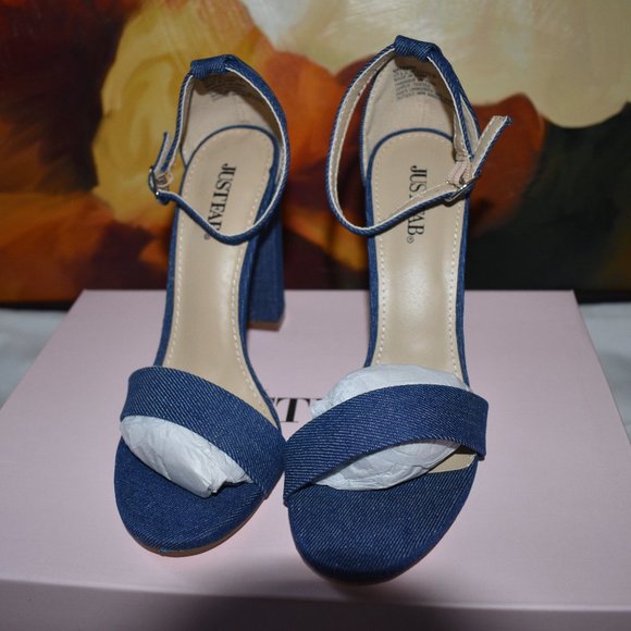 Denim Makemba Block Heel Sandals - Picture 1 of 7